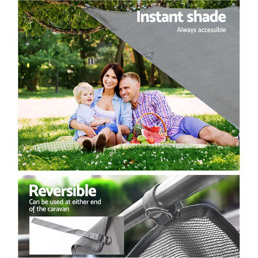 Grey Caravan Privacy Screen 1.95 x 2.2M Wall Side SunShade Roll Out Awning