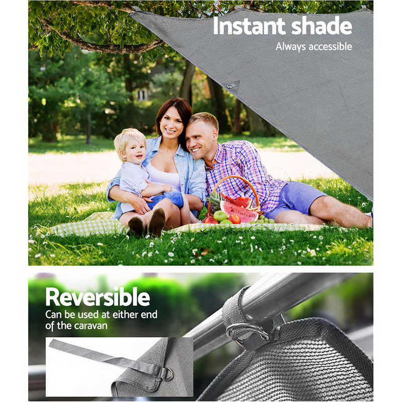 DS NA Grey Caravan Privacy Screen 1.95 x 2.2M Wall Side SunShade Roll Out Awning
