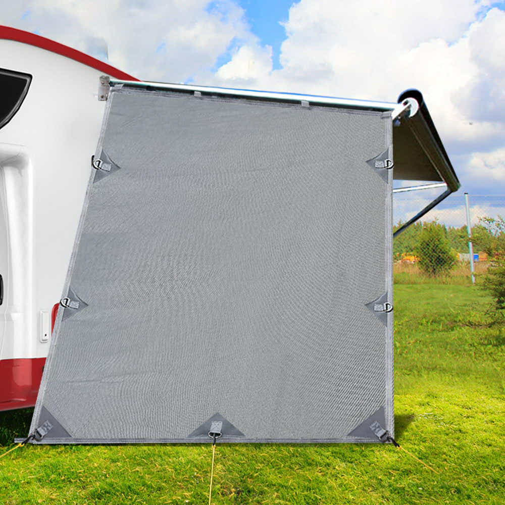 Grey Caravan Privacy Screen 1.95 x 2.2M Wall Side SunShade Roll Out Awning