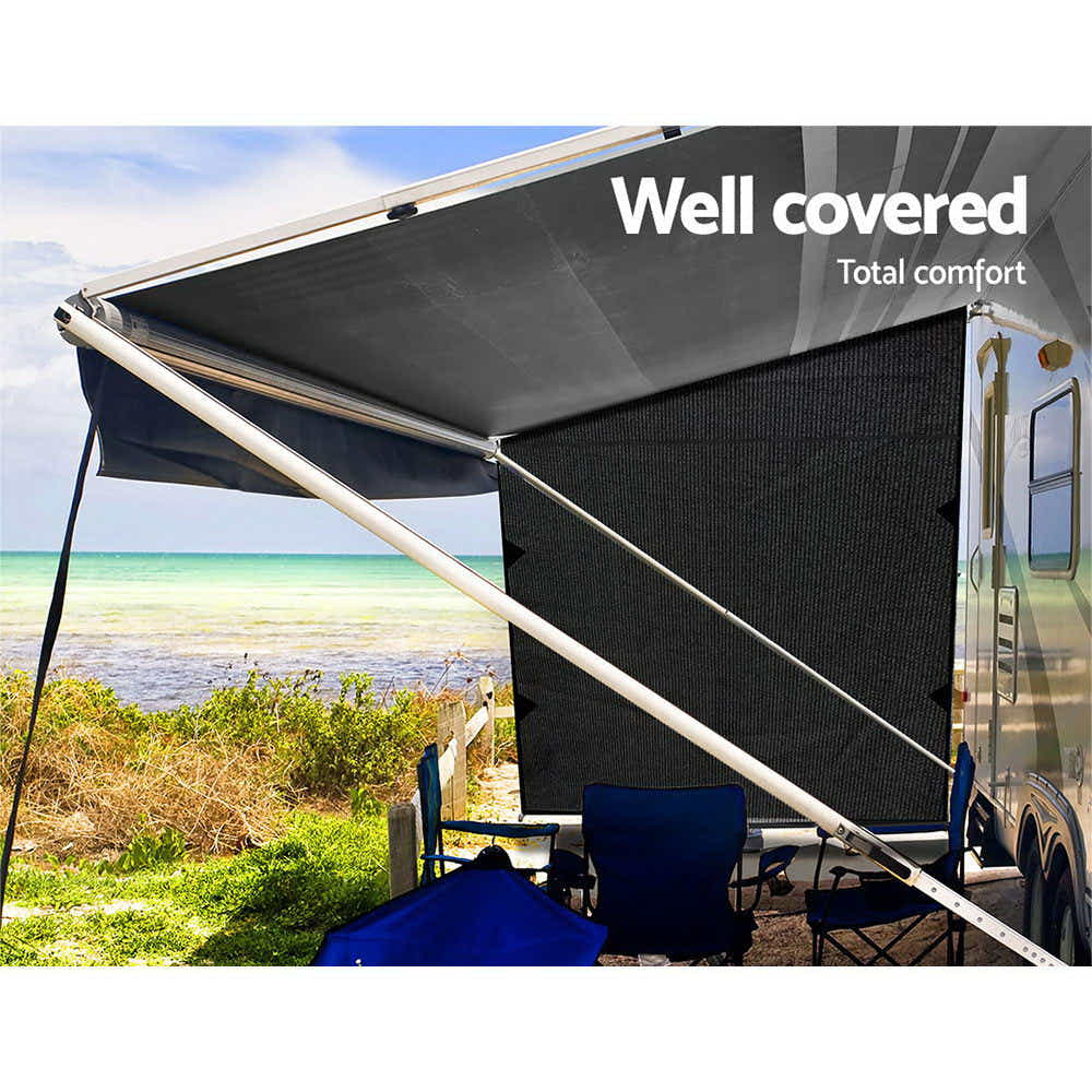 Black Caravan Privacy Screen 1.95 x 2.2M Wall or Side Sun Shade Roll Out