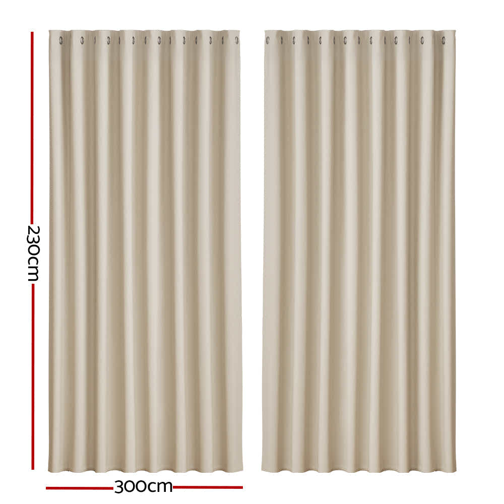DS NA Artiss 2X Blockout Curtains Blackout Window Curtain Eyelet 300x230cm Beige