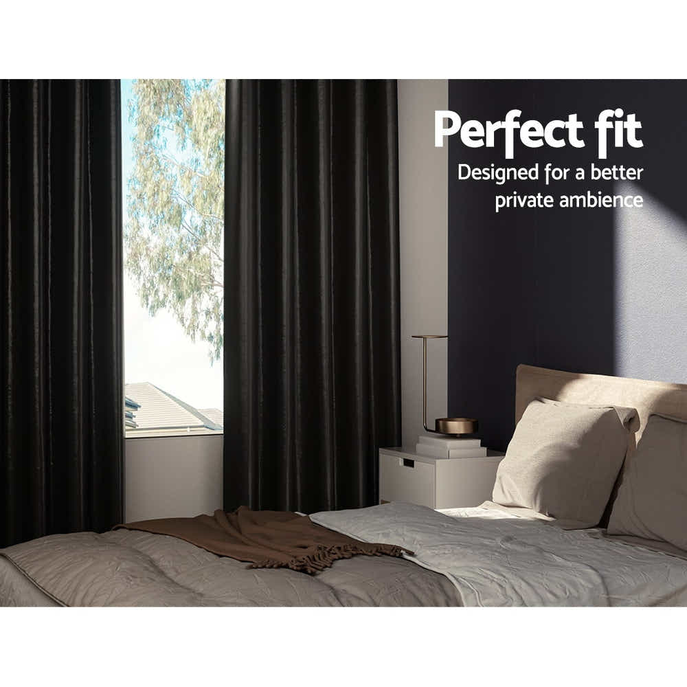 DS NA Artiss 2X Blockout Curtains Window Curtain Eyelet 140x230cm Black Shine