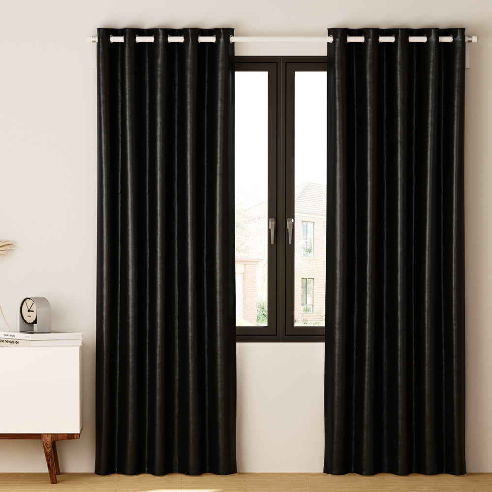 DS NA Artiss 2X Blockout Curtains Window Curtain Eyelet 140x230cm Black Shine