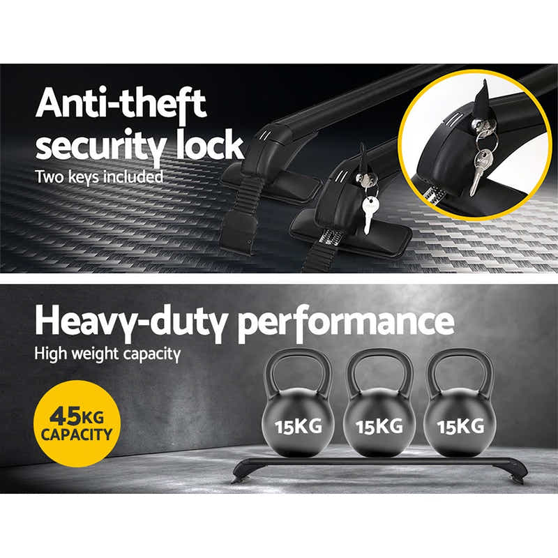 DS NA Universal Car Roof Rack Cross Bars 90cm Aluminium Adjustable Lockable 45kg