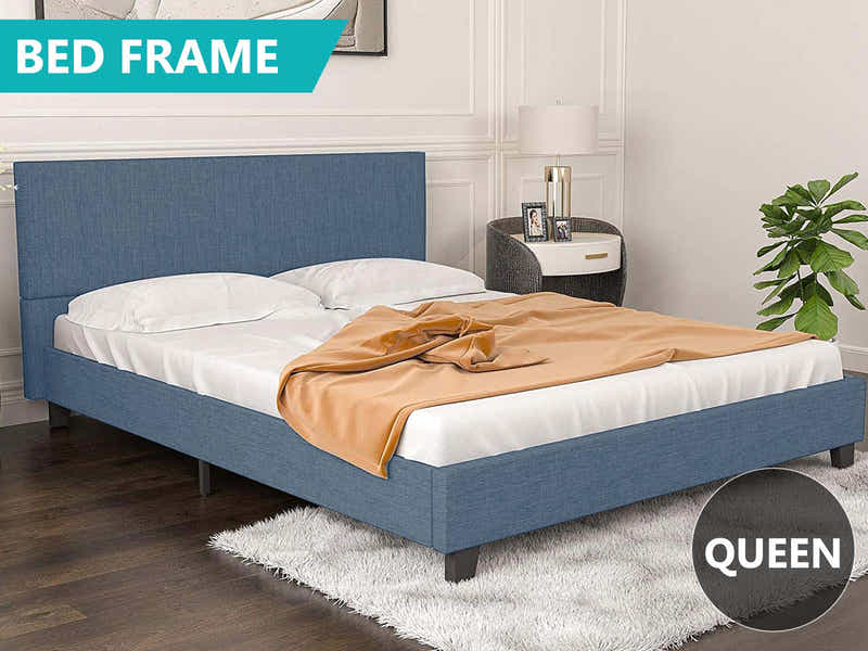 T Neora Linen Bed Frame Queen Dark Blue