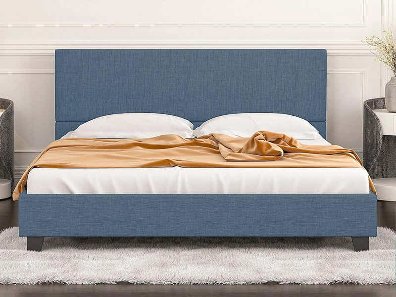 T Neora Linen Bed Frame Queen Dark Blue