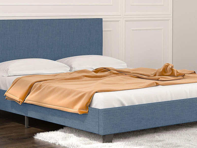 T Neora Linen Bed Frame Queen Dark Blue
