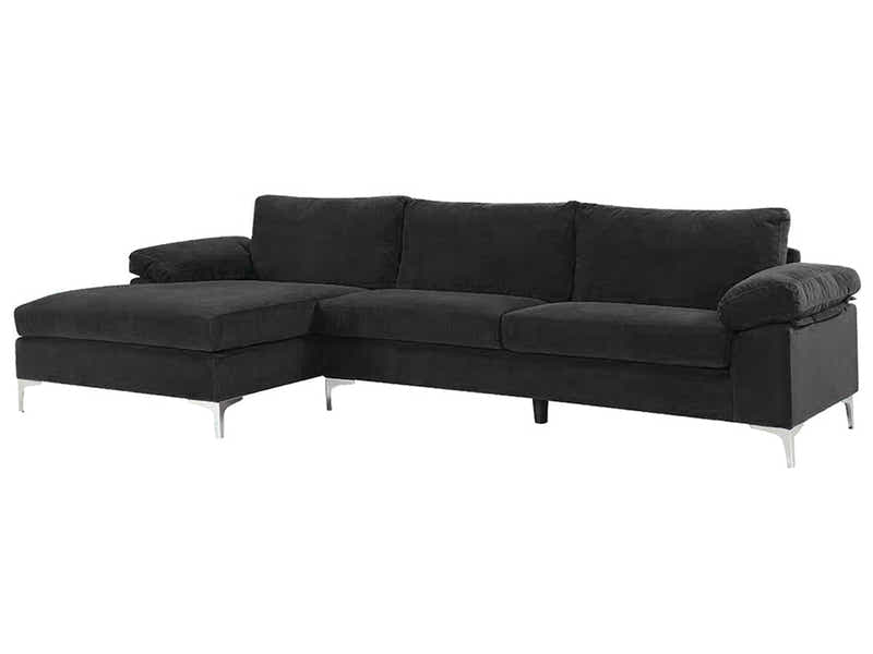 Ronni Velvet Sofa with Left Chaise - Black