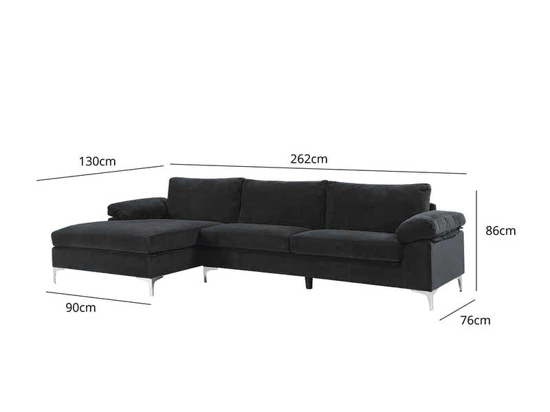 Ronni Velvet Sofa with Left Chaise - Black