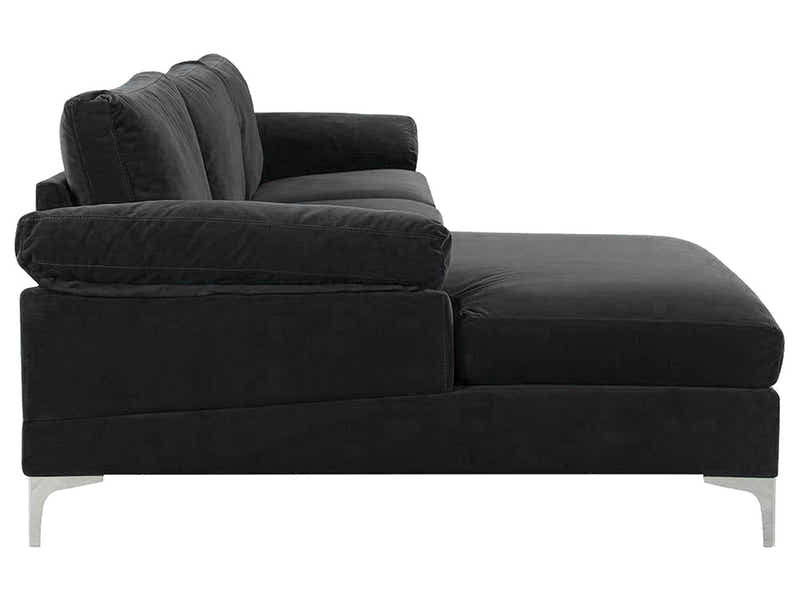 Ronni Velvet Sofa with Left Chaise - Black