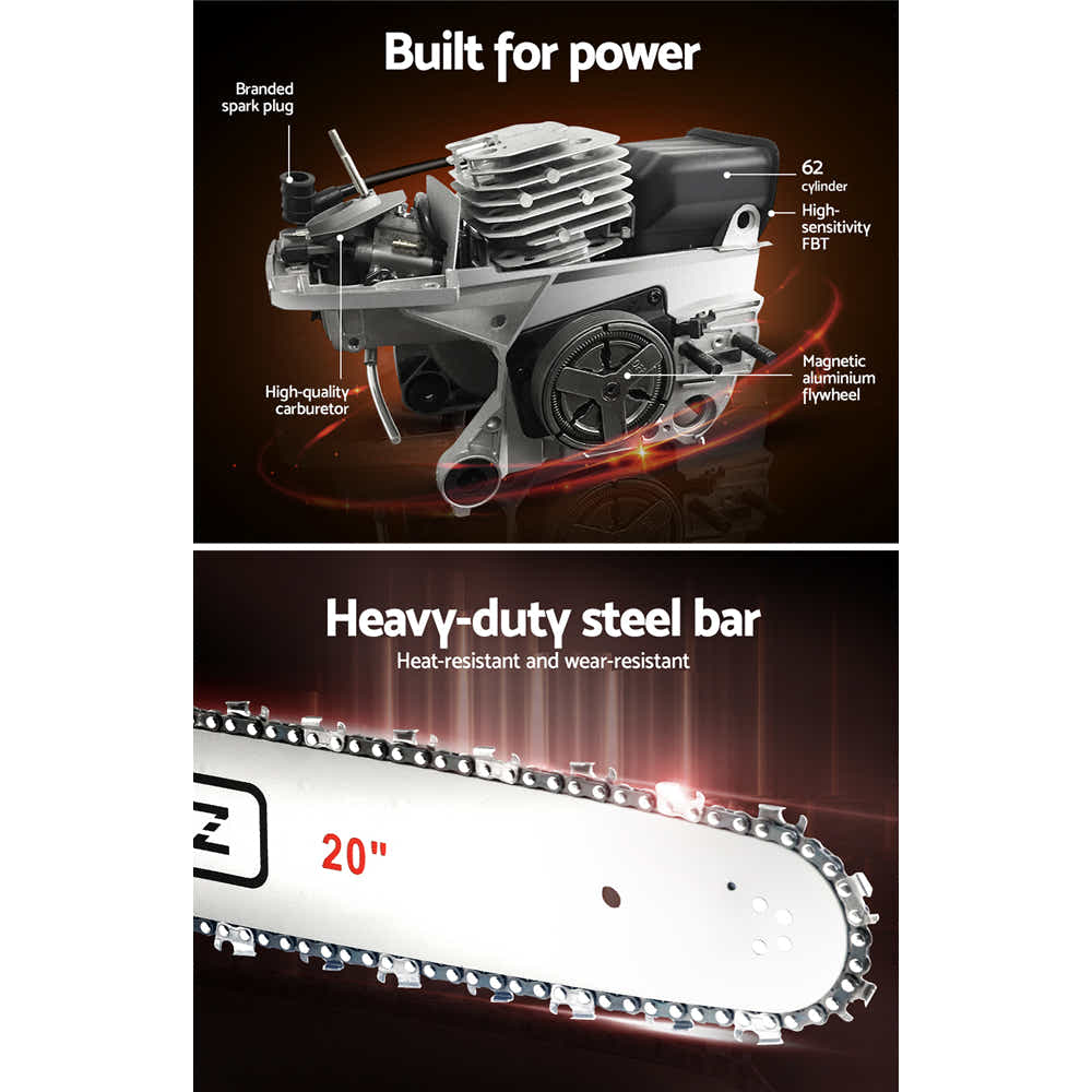 DS NA 62CC Chainsaw Commercial Petrol 20" Bar E-Start 20 Bar Pruning Chain Saw