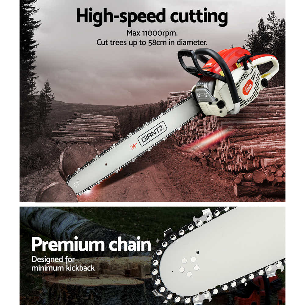 DS NA Giantz 88cc Commercial Petrol Chainsaw E-Start 24 Bar Pruning Chain Saw