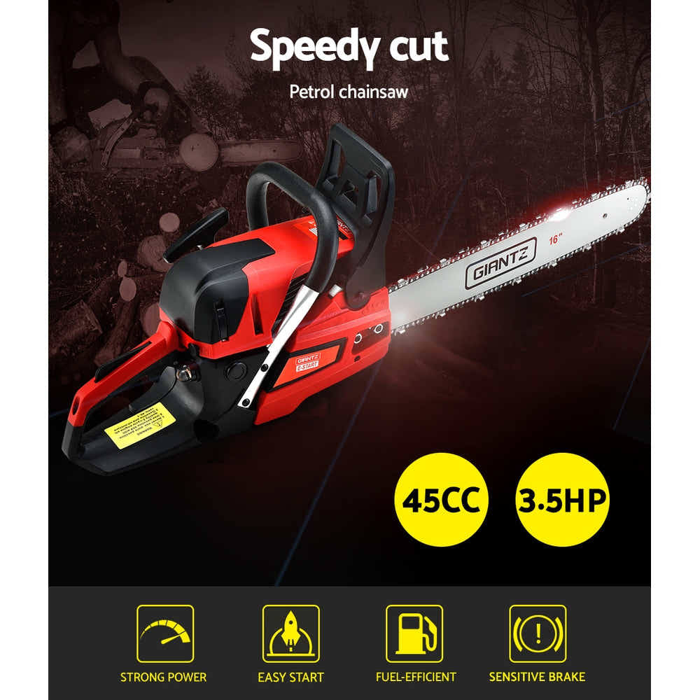 DS NA Giantz Petrol Chain Saw E-Start Commercial 45cc 16'' Top Handle Tree