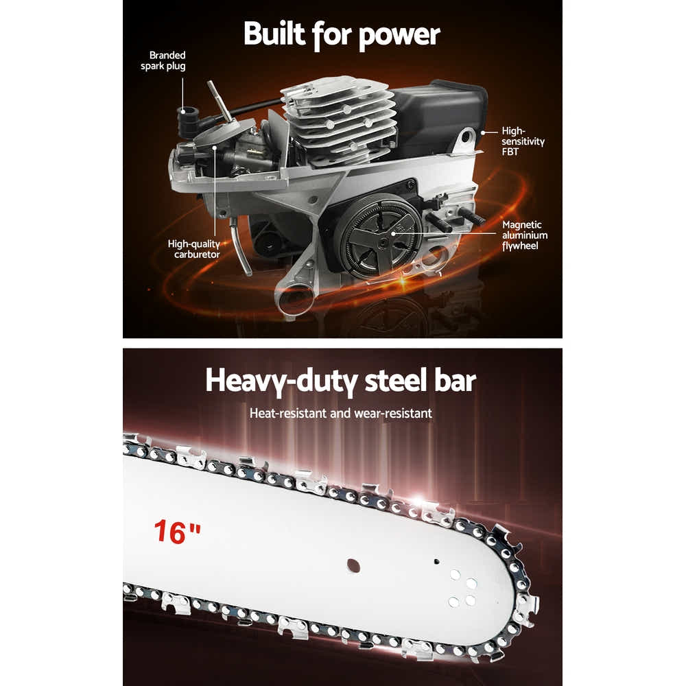 DS NA Giantz Petrol Chain Saw E-Start Commercial 45cc 16'' Top Handle Tree