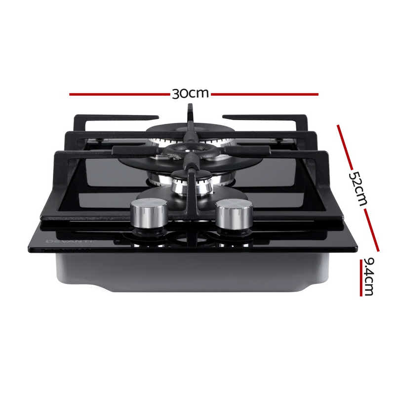 DS NA Gas Cooktop 30cm Gas Stove Cooker 2 Burner Cook Top Konbs NG LPG Black
