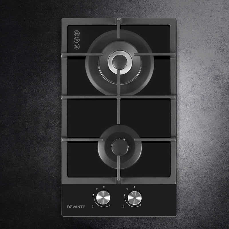 DS NA Gas Cooktop 30cm Gas Stove Cooker 2 Burner Cook Top Konbs NG LPG Black