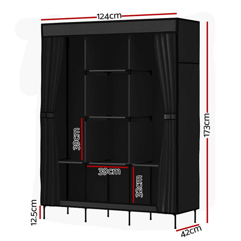 DS NA Artiss Clothes Wardrobe Storage Large Portable Organiser with Shelf Black