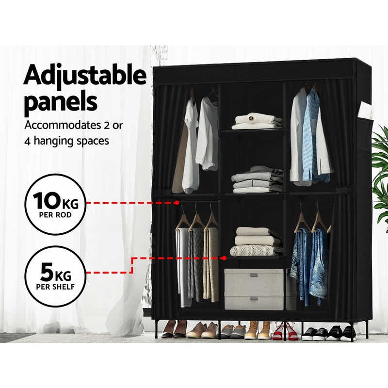 DS NA Artiss Clothes Wardrobe Storage Large Portable Organiser with Shelf Black