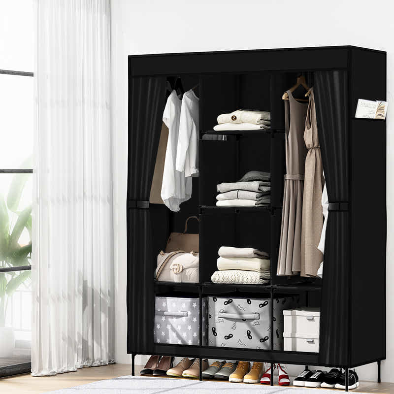 DS NA Artiss Clothes Wardrobe Storage Large Portable Organiser with Shelf Black