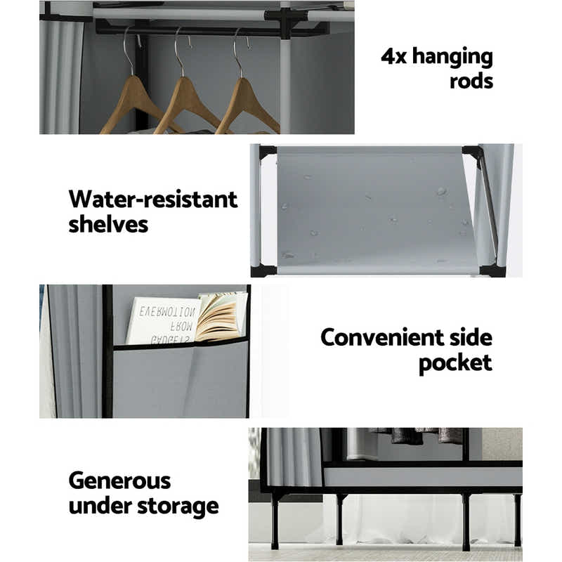 Artiss Clothes Wardrobe Storage Large Portable Organiser with Shelf Grey