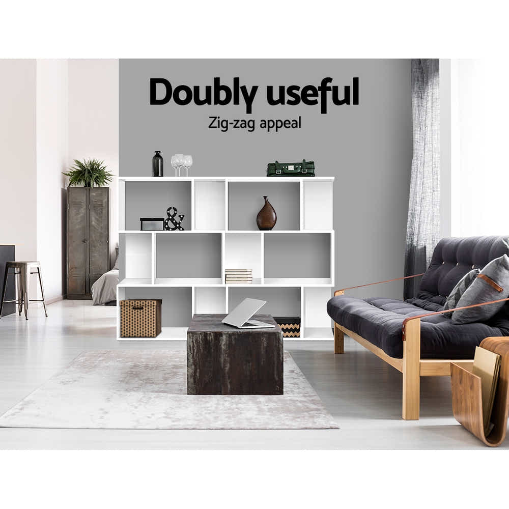 DS NA Artiss 3 Tier Zig Zag Bookshelf - White
