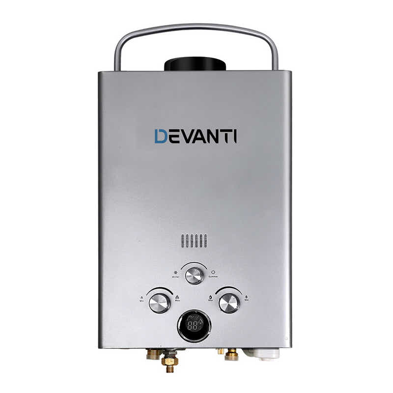 DS NA Devanti Portable Gas Water Heater 8LPM Outdoor Camping Shower Grey