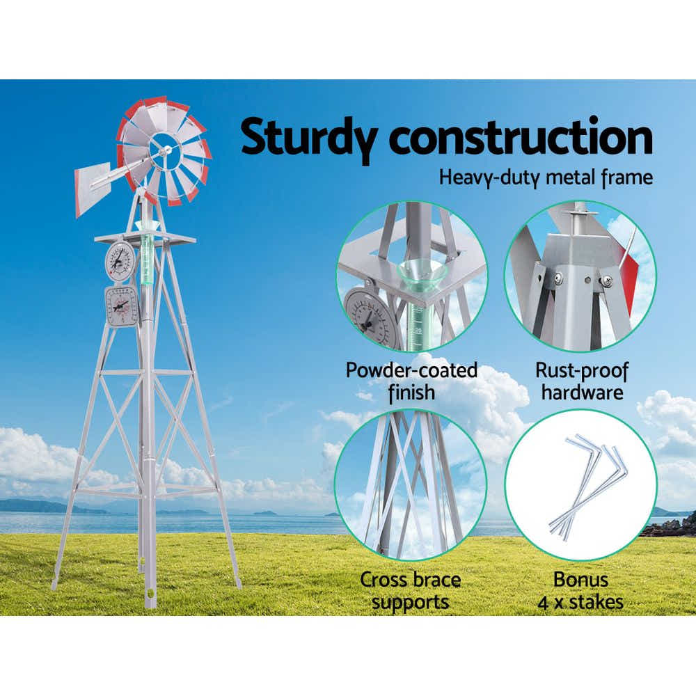 DS NA Garden Windmill 4FT 146cm Metal Outdoor Decor Ornamental Wind Will