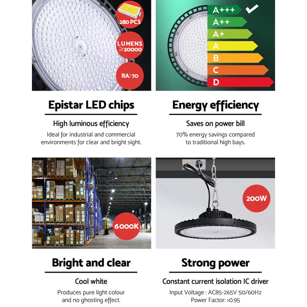 DS NA Leier LED High Bay Lights Light 200W Industrial Workshop Warehouse Gym BK