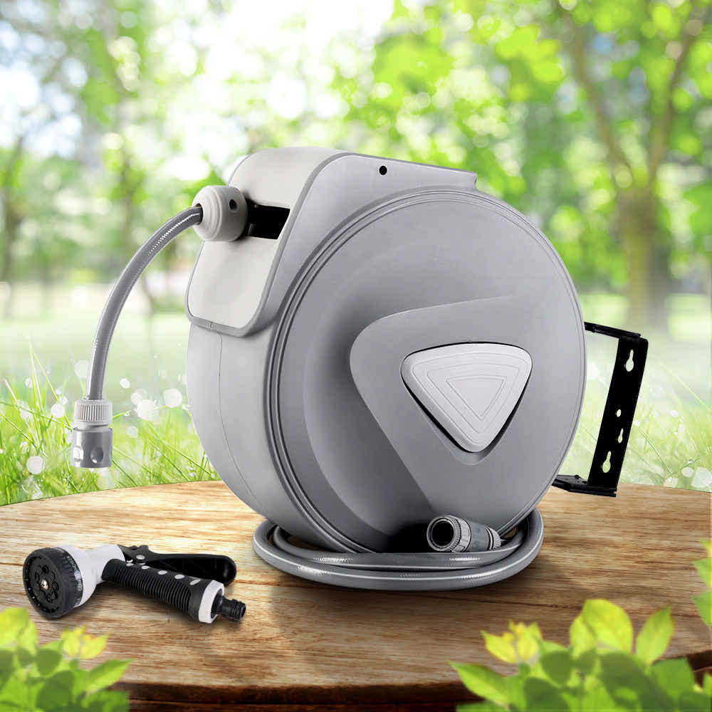 DS NA 10M Retractable Water Hose Reel Garden Storage AutoRewind Spray Gun