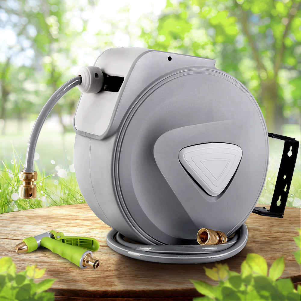 DS NA 20M Retractable Water Hose Reel Garden Storage AutoRewind Spray Gun