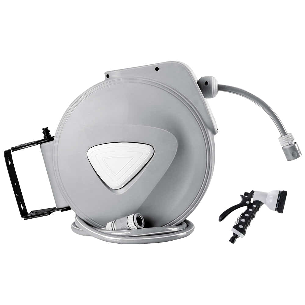 DS NA 20M Retractable Water Hose Reel Garden Storage AutoRewind Spray Gun