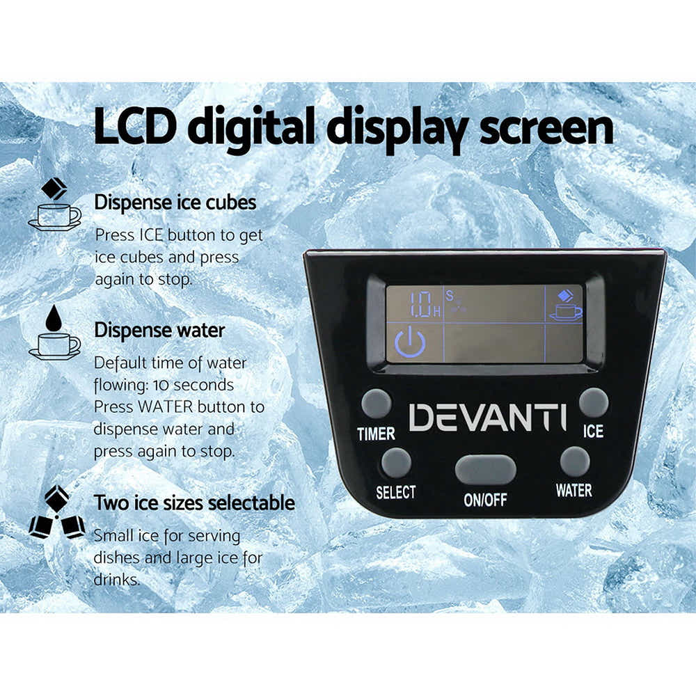 DS NA Devanti 2L Portable Ice Cuber Maker & Water Dispenser - Silver
