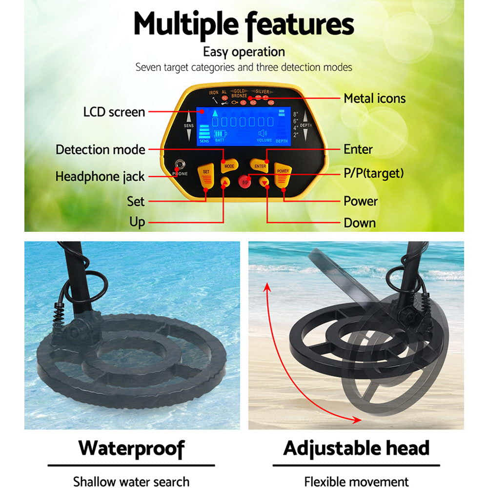 DS NA LCD Screen Metal Detector with Headphones - Yellow