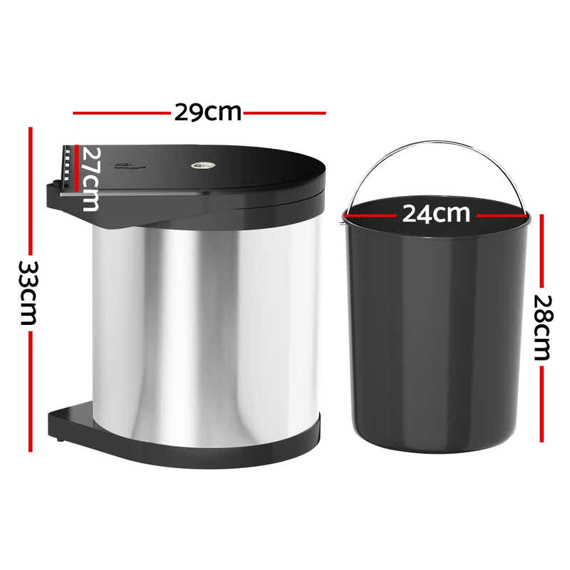 DS NA Kitchen Swing Out Pull Out Bin Stainless Steel Garbage Rubbish Can 12L