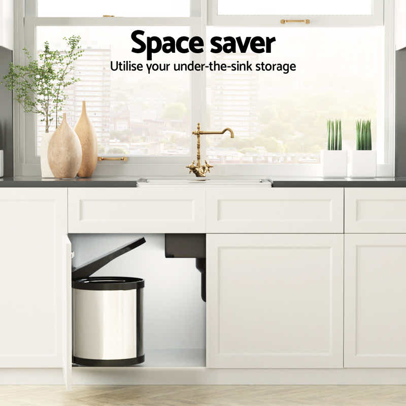DS NA Kitchen Swing Out Pull Out Bin Stainless Steel Garbage Rubbish Can 12L