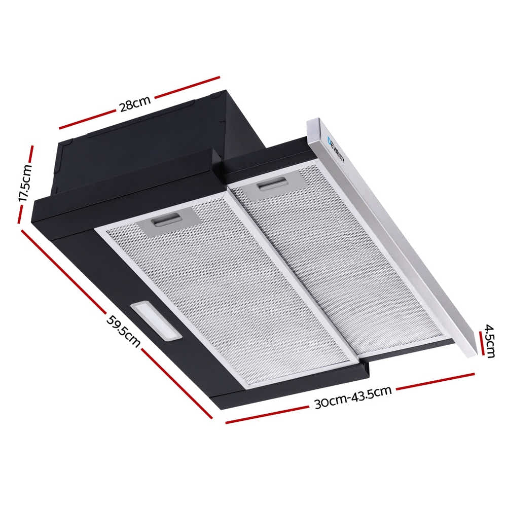 DS NA Rangehood Stainless Steel Slide Out Kitchen Canopy 60cm 600mm Black