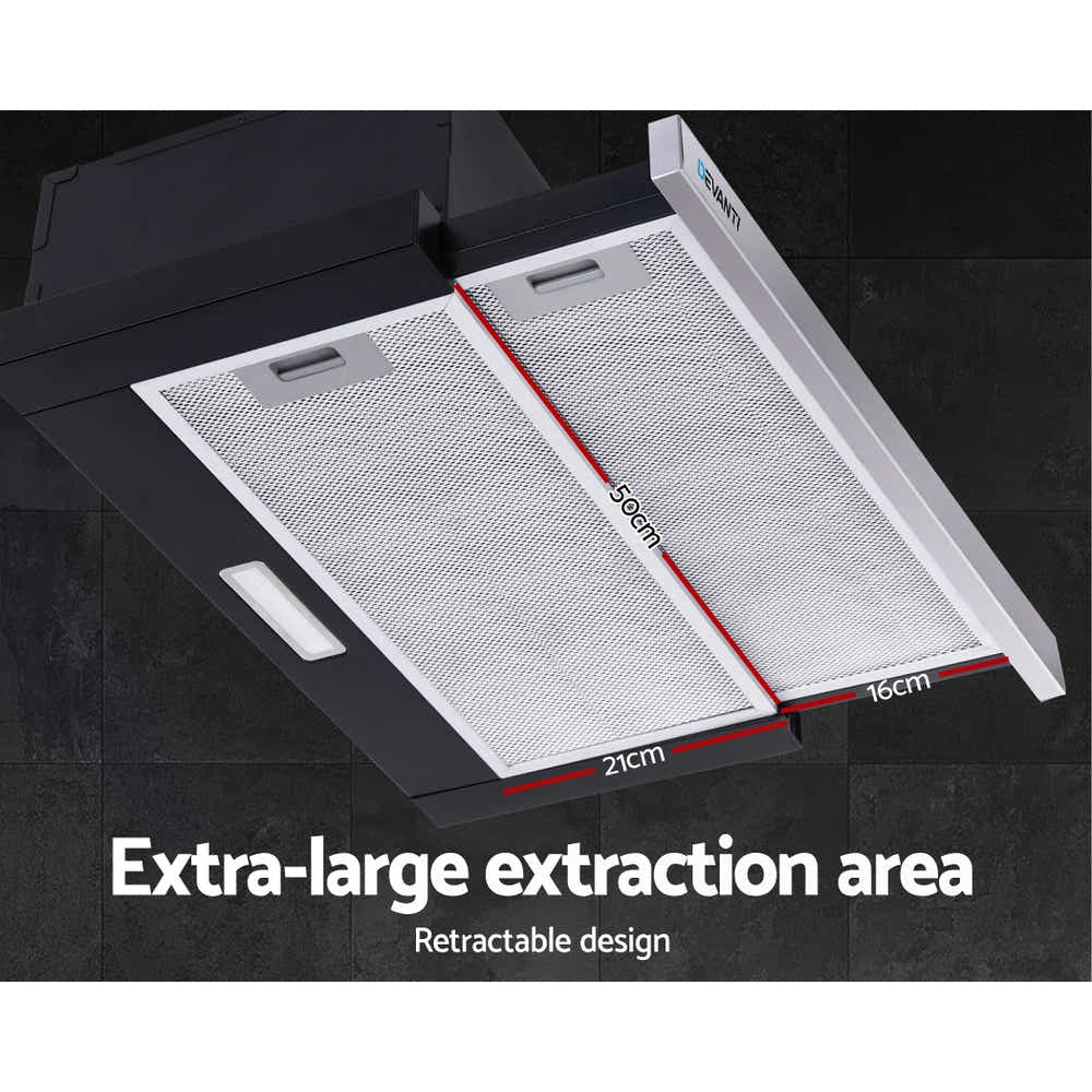 DS NA Rangehood Stainless Steel Slide Out Kitchen Canopy 60cm 600mm Black