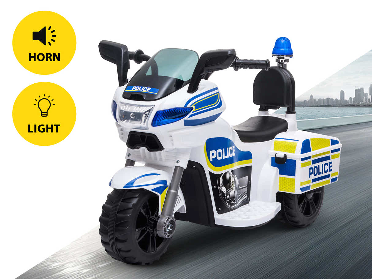 Kids Ride On Police Motorbike - White