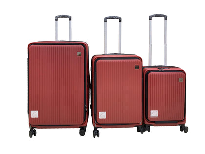 3-piece Front Open Luggage Set - Wine Red