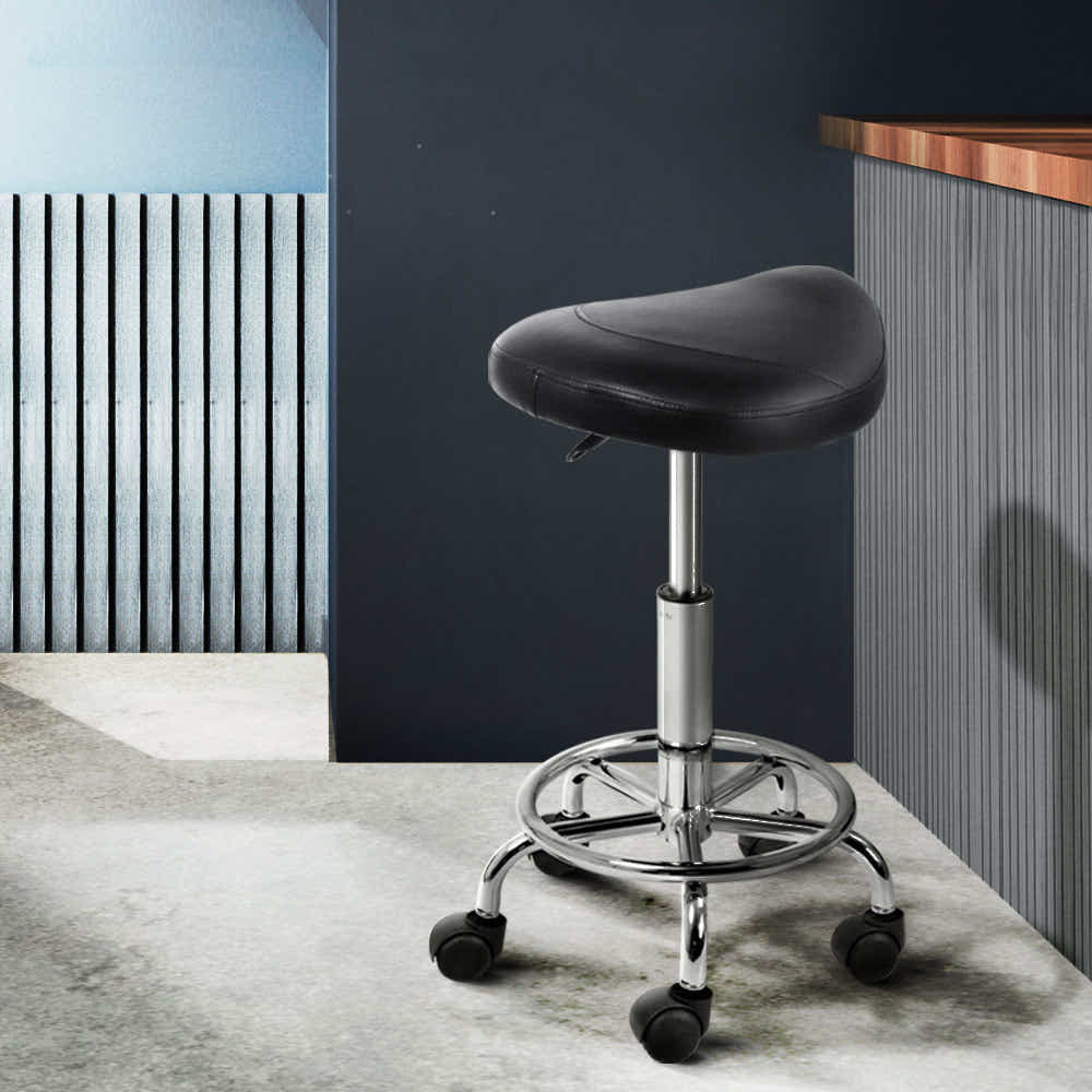 DS NA Artiss Saddle Salon Stool Black PU Barber Hair Dress Chair Hydraulic Lift