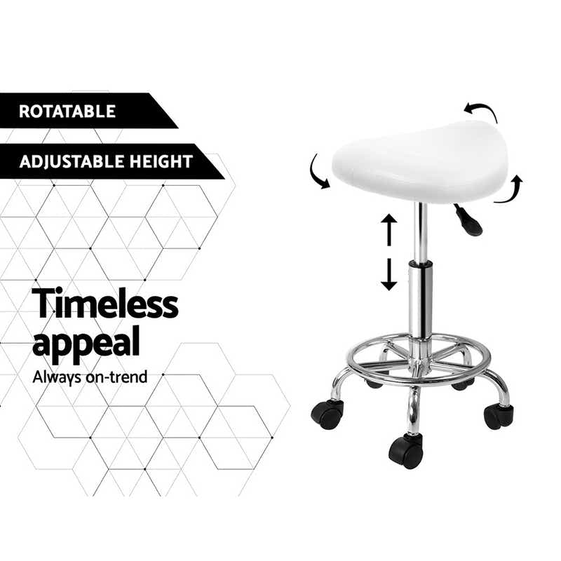 DS NA Saddle Salon Stool White PU Swivel Barber Hair Dress Chair Hydraulic Lift