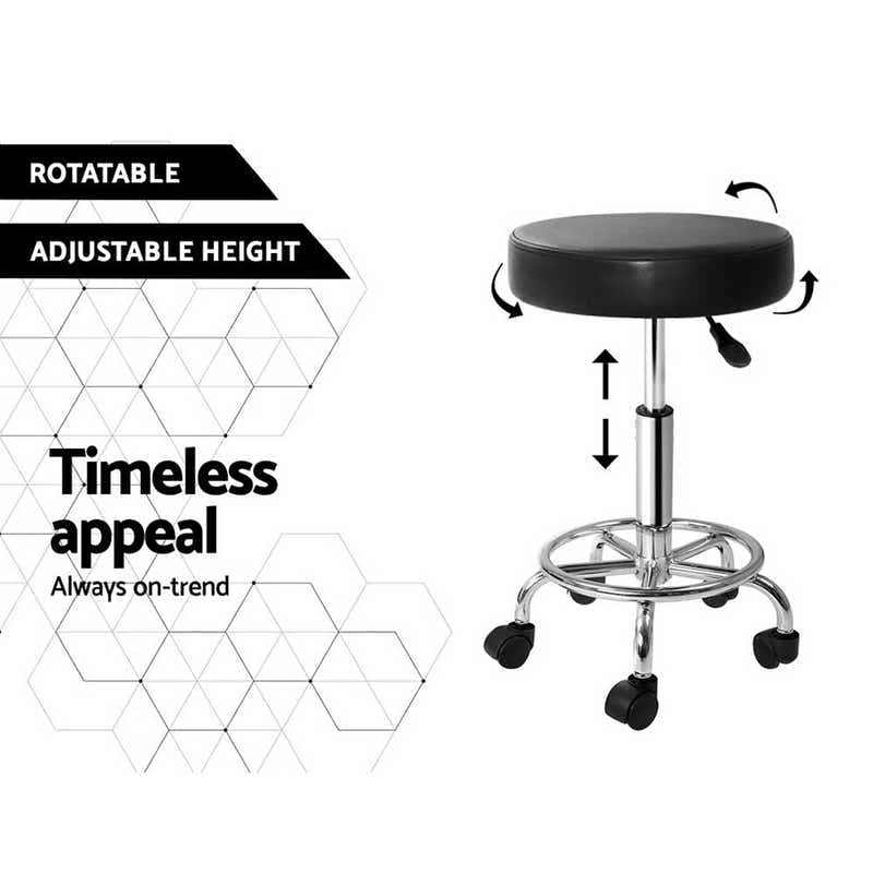 Artiss Round Salon Stool Black PU Barber Hair Dress Chair Hydraulic Lift