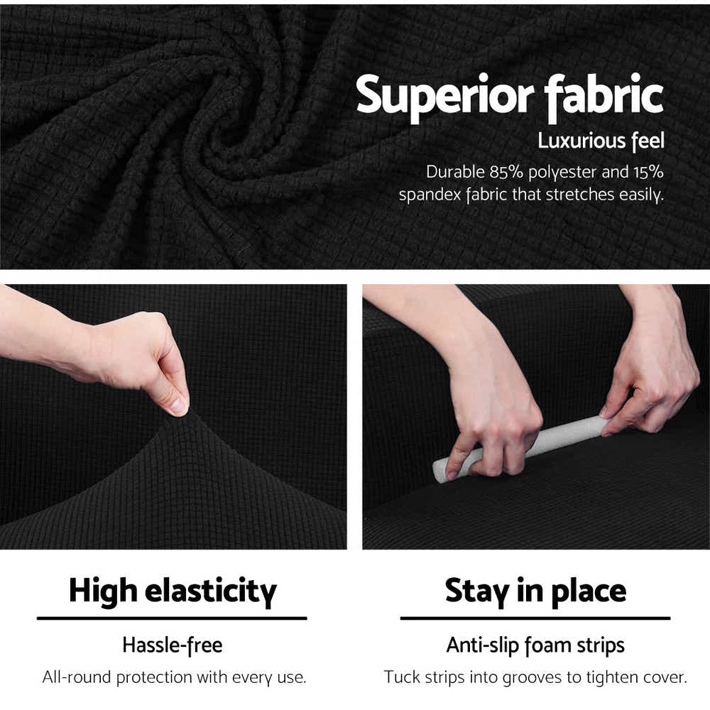DS NA High Stretch Sofa Cover Couch Lounge Protector Slipcovers 3 Seater Black