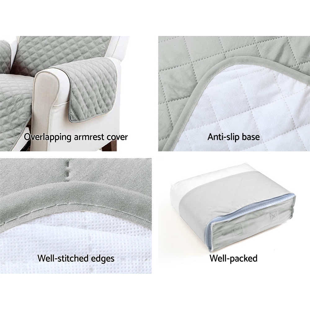 DS NA Artiss Sofa Cover Quilted Couch Covers Lounge Protector 3 Seater Grey