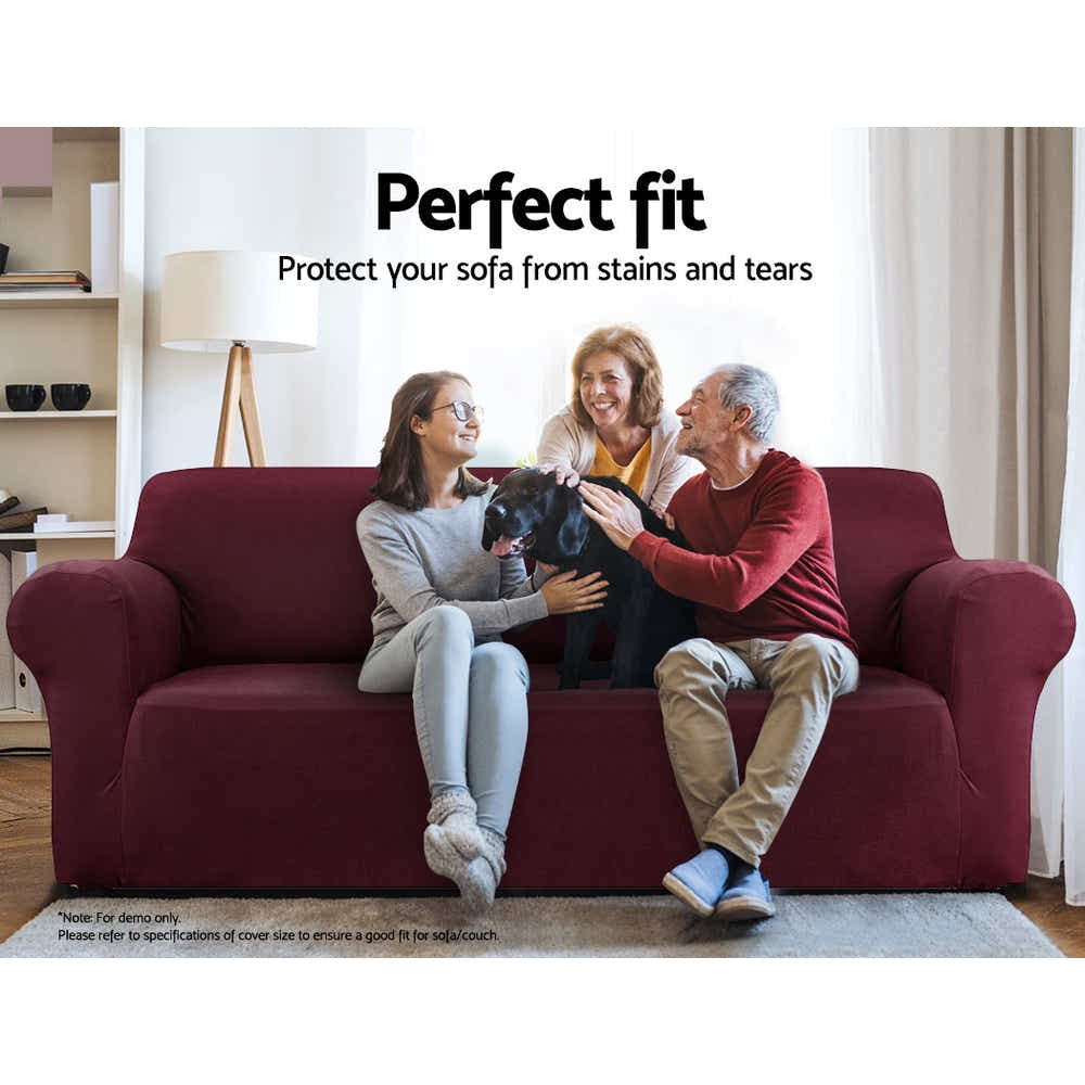 DS NA Artiss Sofa Cover Elastic Stretchable Couch Covers Burgundy 3 Seater
