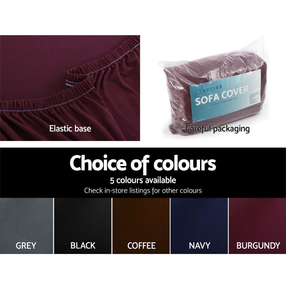 DS NA Artiss Sofa Cover Elastic Stretchable Couch Covers Burgundy 3 Seater