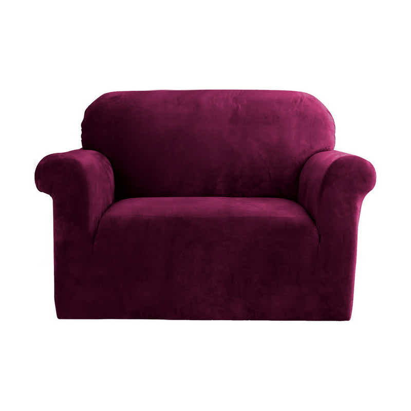 DS NA Velvet Sofa Cover Plush Couch Cover Lounge Slipcover 1 Seater Ruby Red