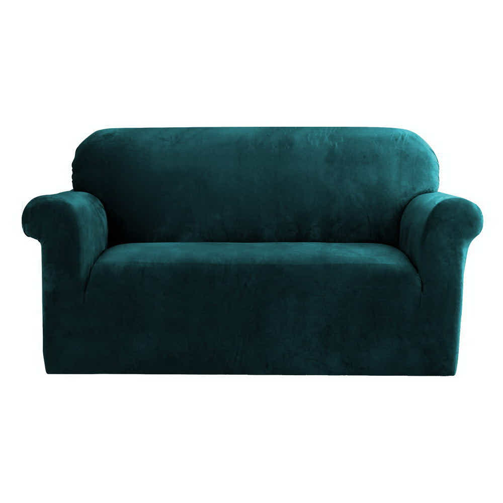 DS NA Artiss Velvet Sofa Cover Plush Couch Cover Lounge 2 Seater Agate Green