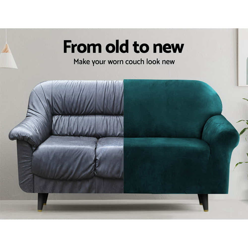 DS NA Artiss Velvet Sofa Cover Plush Couch Cover Lounge 2 Seater Agate Green