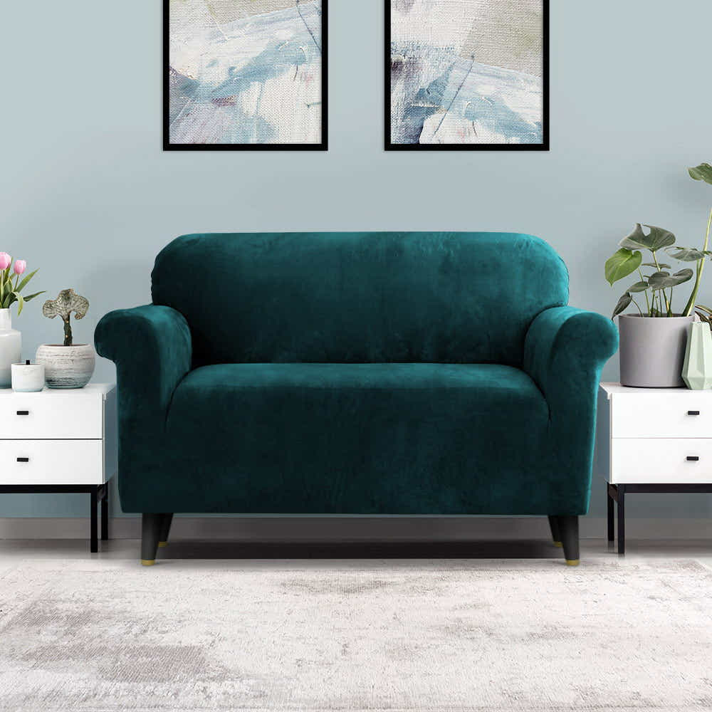 DS NA Artiss Velvet Sofa Cover Plush Couch Cover Lounge 2 Seater Agate Green